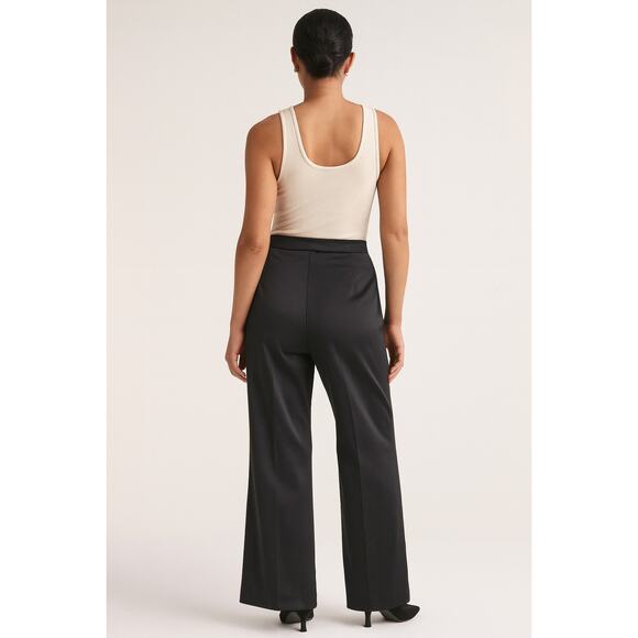 Cache LUXE Dark Gray Satin Lined Dress Pant Wide Leg Size 4/6 Flat Front $148 - Picture 2 of 9